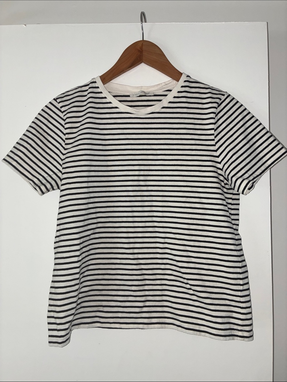 Zara Black & White Striped Short Sleeve Tee